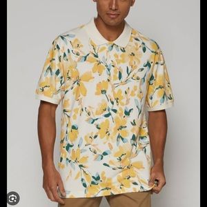 Gap Men’s Yellow Floral Pique Polo Size Large